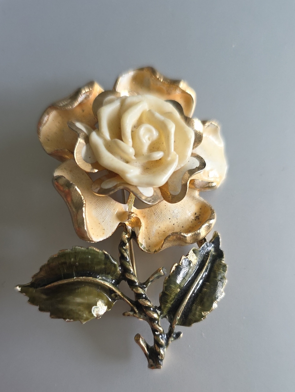 Vintage Signed CORO Gold-Tone Rose Brooch